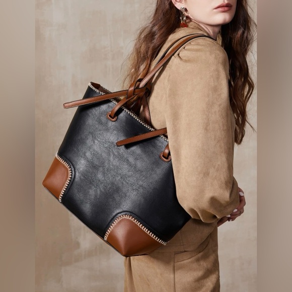 Elegant colorblock shoulder tote bag - Picture 2 of 10